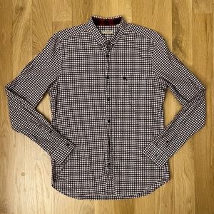 Burberry Maroon & White Plaid Long Sleeve Button Down Shirt, Medium